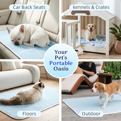 Mora Pets Dog Cooling Mat Instant Self Cooling Pad for Dogs & Cats Breathable Washable Summer Pet Cool Mat Indoor Outdoor, Puppy Cold Blanket for Floor Crate Car Travel Use Small 28'' x 22'' Blue - color: Blue, size: 28-Inch (Small)