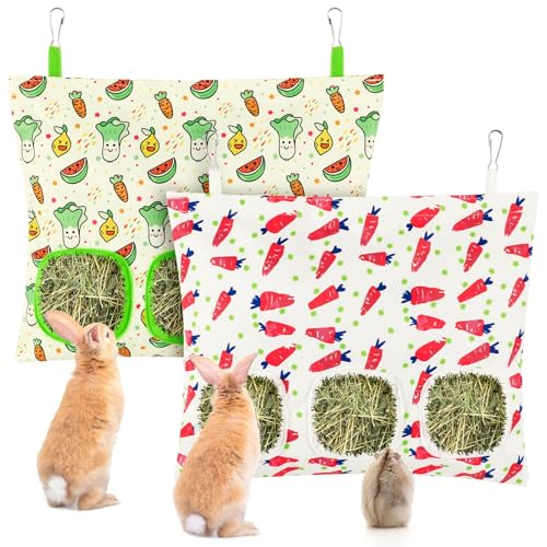 UPINS 2 Pack Guinea Pig Hay Feeder Bag,Bunny Rabbit Cage Bag Hanging Holder | Guinea Pig Cage Feeder,for Bunny Rabbits,Chinchillas,Hamsters,Small Pets,and Animals - color: Red Green, size: 34 x 28 cm