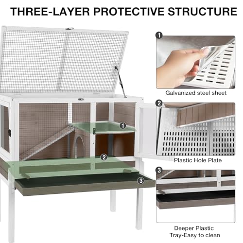 Guinea Pig Cage with Wooden Stand - Small Animal Cage for Guinea Pigs, Hamsters, Rabbits, Ferrets with Anti Chew Ramp, Hideout, Platform, Pull Out Tray, 36.6" L x 19.6" W x 36.6" H - color: Brown