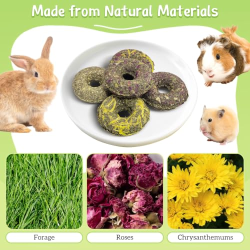 Fhiny 10 PCS Rabbit Chew Toys, Rabbit Treats with Natural Grass and Flowers, Pet Molar Grass Cakes for Guinea Pigs, Chinchillas, Hamsters and Other Small Rodents - size: 10 PCS