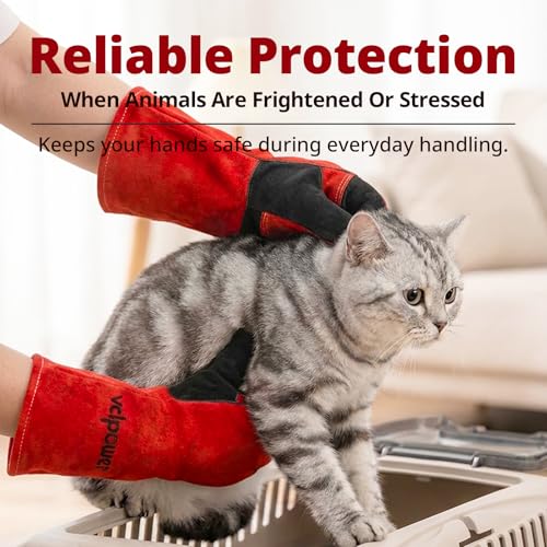 vclpower Animal Handling Gloves Size L Fit for Men & Large Hands Bite Proof Double Leather Reinforced Padding Dog,Cat Scratch,Bird Handling Falconry Gloves Grabbing Reptile Squirrel Snake Bite 16in | Size L Fit for Men & Large Hands - size: L