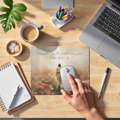Christian Jesus Walking with Girl Mouse Pad, Christian Jesus Gifts Mouse Pads Mousepad for Desk Office Computers Laptop, Religious Office Supplies Desk Accessories, 9.5x7.9 Inch - color: 06Child