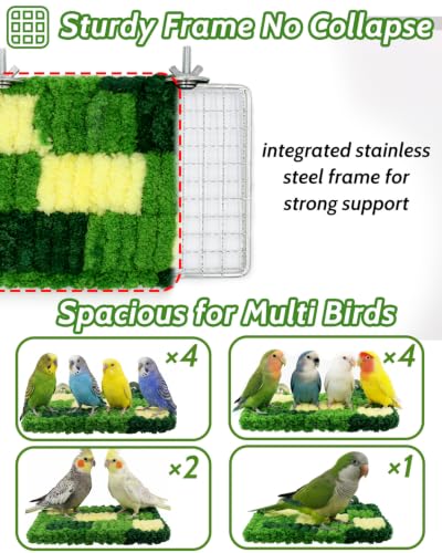 2Pcs Warm Coral Fleece Bird Perch, Gentle for Sensitive Feet | Hanging Flat Resting Platform with Sturdy Frame, Secure Foot Grip, Spacious Soft Perch for 1-2 Birds, Budgies & Cockatiels - size: 2Pcs