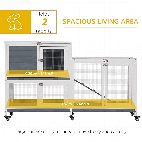 PawHut Wooden Rabbit Hutch Bunny Hutch Elevated Pet House Cage Small Animal Habitat with No Leak Tray Lockable Door Openable Top for Indoor 57.75" x 18" x 32.5" Grey | Elevated Pet House Cage, Small Animal Habitat, No Leak Tray, Lockable Door, Openable To