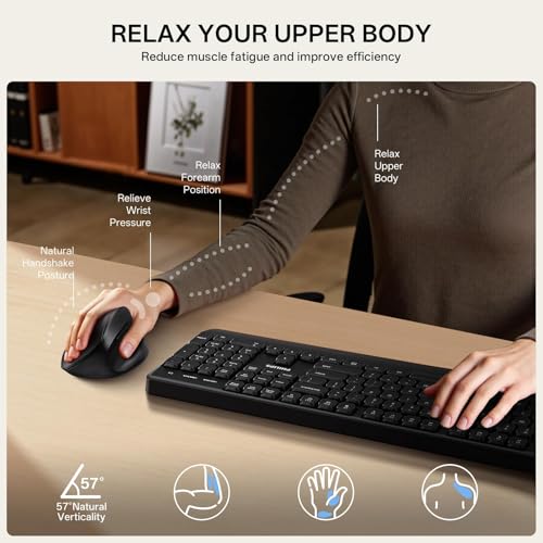 PHILIPS SPK7628 Ergonomic Mouse - Wireless Mouse with 3 Adjustable DPI | 2.4 GHz Vertical Mouse for Laptop and Desktop,6 Silent Buttons Quiet Mouse for S/M Rght Hands, Lightweight, Auto Sleep - color: Black