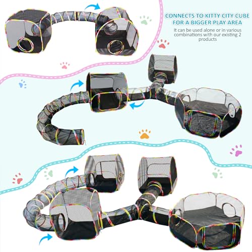 Outdoor Cat Enclosure 2-in-1, Extra Large Pop Up Cat Rolling Tent with 134" Tunnel for Indoor Cats, Expandable Foldable Cat Playpen for Backyard Camping, Fits Small Animals,1-Min Setup - size: 2-in-1 cat enclosures set