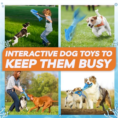 LEGEND SANDY Large Squeaky Dog Toys to Keep Them Busy, Interactive Plush Dog Toy,Crinkle Tug of War Dog Chew Toy for Small, Medium, and Large Dogs | Soft Plush Pet Toy，Puppy Chew Toy for Small Medium Large Breeds for Teething - color: Blue Shark