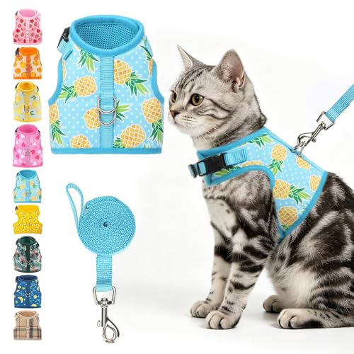 BINGPET Cat Harness and Leash Set, Escape Proof and Adjustable, X-Large | Step-in Vest, Lightweight Soft Breathable Mesh, Hook & Loop, Easy Control for Puppy Large & Extra Large Cats Walking Travel - color: Pineapple, size: X-Large