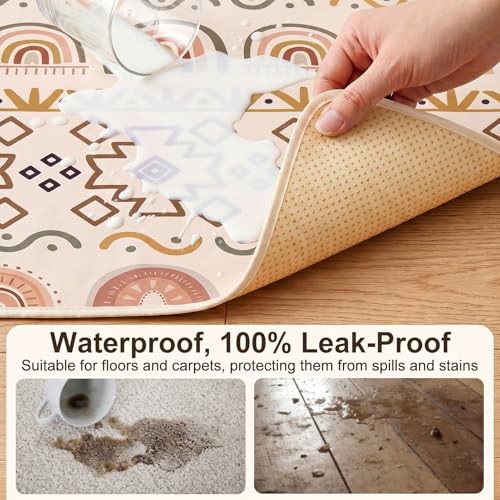 Basumee Splat Mat for Under High Chair, Waterproof & Mess-Proof Floor Mat | 46"×42" Baby Splash Mat, Non Slip Bottom, 4-Layer Fabric, Food & Liquid Catcher, Machine Wash for Boy Girl, Meals, BLW, Craft - color: Brown Geometry, size: 46x42 Inches