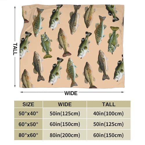 Fish Bass Blanket Decor Gifts for Fishing Lovers Flannel Fleece Fuzzy Throw Blanket Soft Warm Cozy Plush Ocean Animal Blanket for Bed Couch Living Room Stuffed Decoration for Kids Adult Man 80"x60" - color: Bassfish, size: 80"x60"