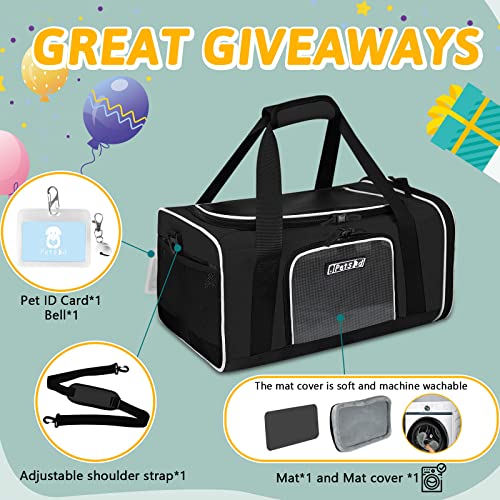 Small Pet Carrier 17" L x 11" W x 9.5" H Airline Approved, Black | for Alaska Airlines, Lockable Safety Zippers and Anti-Scratch Mesh, Pets Under 10 lbs - color: Black, size: 17.0"L x 11.0"W x 9.5"H