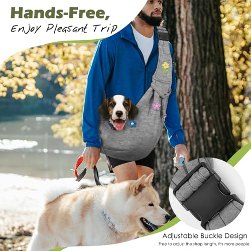 Pawaboo Small Dog Sling Carrier,for 3-10 lbs Pets, Flowers + Grey | Reversible Hands Free,Safety Buckle,Storage Pocket,Machine Washable for Travel Outdoor Activities - color: Flowers + Grey