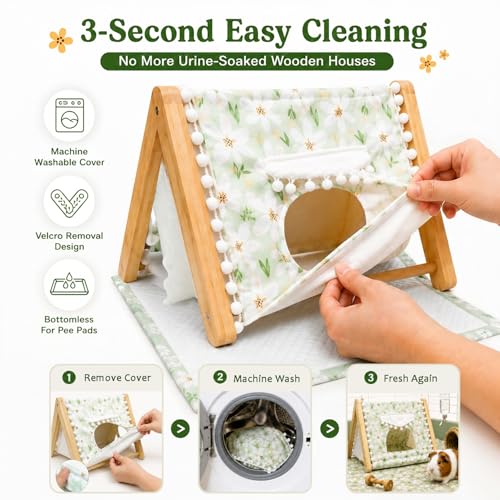 Guinea Pig Hideout No Bottom, Sturdy Bamboo Small Animal House with Window, Rabbit Bunny Tunnel, Easy to Assemble for Hamsters Bunny Rat Chinchillas Playing Hiding, Guinea Pig Cage Accessories, Green - color: Green