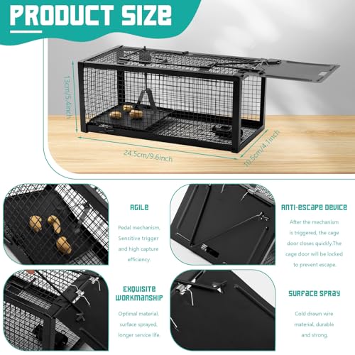 Qualirey 2 Pcs Live Rat Trap Humane Mouse Trap Mice Rat Cage Work for Small Animal Indoor and Outdoor Mouse Voles Hamsters Catch and Release(Black) - color: Black