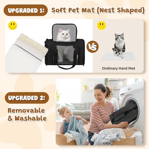 Cat Carrier Soft Up to 16 Lbs, Breathable Pet Travel Bag with Steel Frame | Lockable Zippers, Fits Small Dog, Kitten, and Rabbit,Medium Travel Carrying Case for Kennel Car Airline Transport，Black - color: Black, size: 17.0"L x 11.0"W x 11.0"H