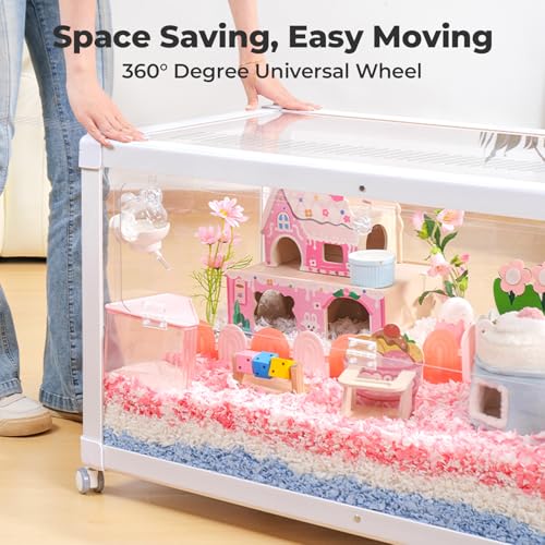 Mini&moe Hamster Cage - Large Rat Cage 31.5 Inch Chew Proof Small Animal Habitat with Removable Wheels, Acrylic Guinea Pig Cages for Dwarf Syrian Hamster, Gerbil, Mouse, Chinchilla, Reptile - size: 31.4"L x 19.7"W x 19.7"H