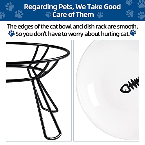 Cat Bowls, Elevated Bowl, Raised Ceramic Dish with Metal Stand, Pet Water or Food Feeding Station for Indoor Cats, Kitten, Puppies and Small Dogs(2 Pack) - color: Lucky Colver