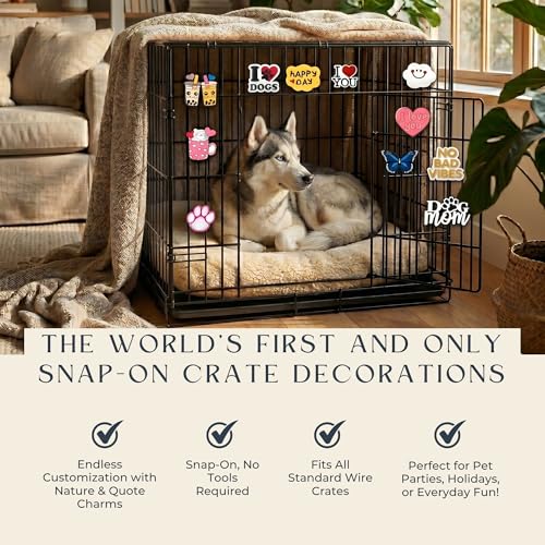 Nature & Quote Charms for Dog & Cat Crates, Snap-On Decor Kit | Snap-on rubber nature and quote charms for dog and cat wire crates. Add decorative designs for pet parties and crate decor.