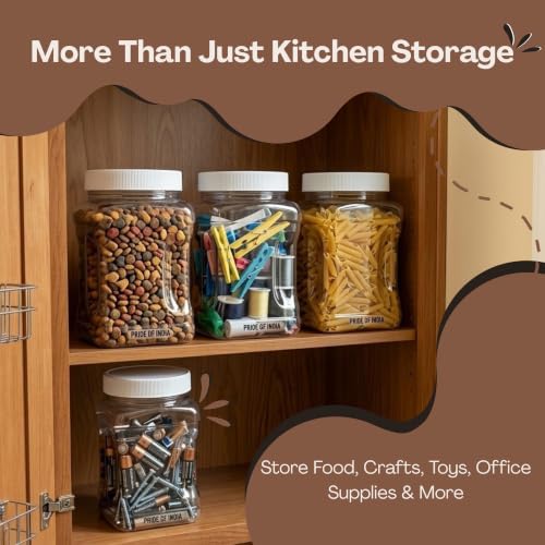 Clear Food Grade PET Plastic Square Grip Storage Jar w/Cap | 64 Fluid Ounces 7-8 Cup Storage Capacity | BPA Free USA Made | by Pride Of India - size: X-Large Square Grip Jar & Cap