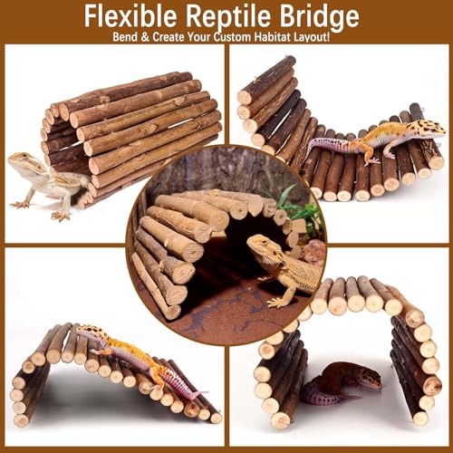 BNOSDM 2PCS Reptile Hideout Wooden Bridge 7.5"x13.4" Lizard Hide Caves Bearded Dragon Habitat Accessories for Gecko Snake Frog Chameleon Iguana Tortoise