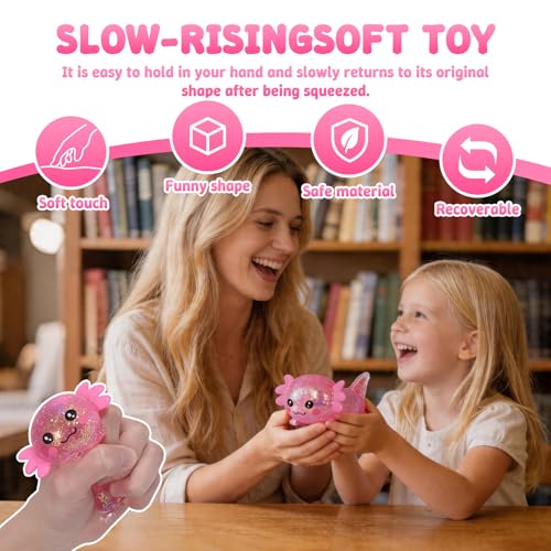 Axolotl Squishy Toy, Soft Slow Rising Sensory Fidget Toy, Cute Stretchy Axolotl Squeeze Toy, Stress Relief Desk Toy Gift for Kids 3+ and Adults(Pink) - color: Pink