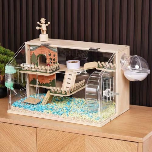 11 in 1 Wooden Hamster Cage with All Accessories, 19.3" 3-Layer Dwarf Hamster Cage Acrylic,Small Animal Cages, Pastoral Style Mouse Cage for Mice, Hedgehog and Small Pets, with Stairs, Fences, Swing - size: 19.3"L x 11.5"W x 11.8"H