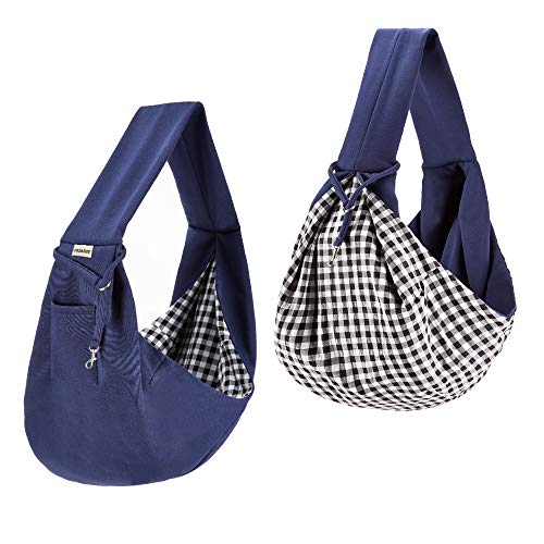 FDJASGY Small Pet Sling Carrier-Hands Free Reversible Pet Papoose Bag Tote Bag with a Pocket Safety Belt Dog Cat for Outdoor Travel Benzo Blue - color: Benzo Blue