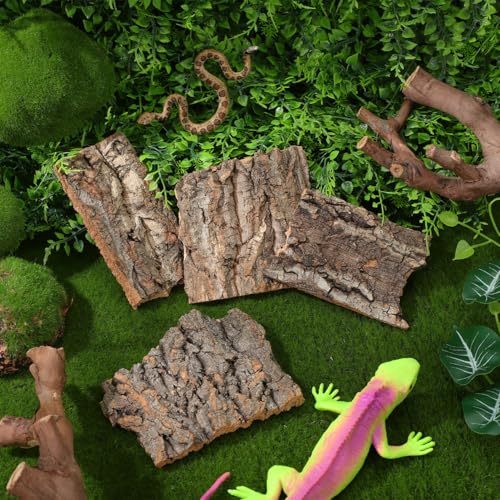 NUOBESTY 4Pcs Reptile Bark Climbing Platform Natural Tree Bark Reptile Decor for Snake Hide Lizard Terrarium Decor Small Pet Habitat Accessory 5.11 X 1.49 X 0.39 in