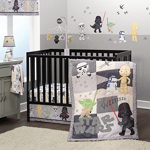 Lambs & Ivy Star Wars Classic 3-Piece Baby Crib Bedding Set - Yoda/Vader | Includes Quilt, Fitted Sheet & Crib Skirt, Features Yoda, Darth Vader, C-3PO, R2-D2 & Storm Trooper - color: Yoda/Darth Vader