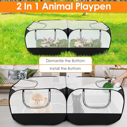 Lukovee Small Animals Playpen, Foldable Pet Playpen, 73"x36"x25" | Escape-Proof Detachable Bottom, 4 Zipper Doors, Breathable, Pen for Puppy Chicken Duck Kitten Rabbits Run Outdoor Yard ,Black - color: Black - with Escape-proof Bottom
