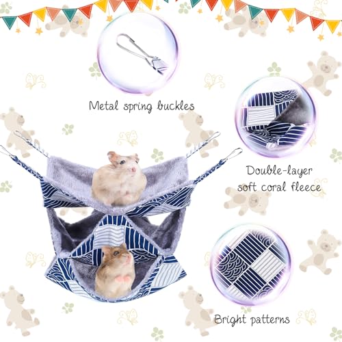3 Tier Guinea Pig Cage Accessories,Ferret Rat Hammock, 13.7x13.7 Inches,Pet Cage Hanging Bunkbed Hammock for Small Animals, Guinea Pig, Ferret, Squirrel, Chinchilla, Rat,Parrot - color: blue check