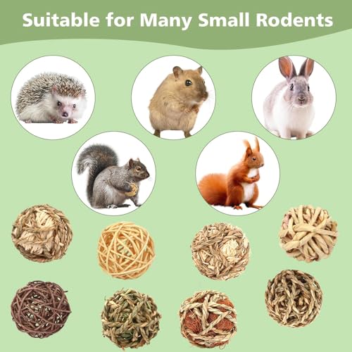 1pc Bunny Chew Grass Balls, Rolling Chew Toys for Small Animals, Natural Chew Grass Toys and Bunny Treats for Rabbits, Guinea Pigs, Hamsters, Mice Teeth Grinding(Random)
