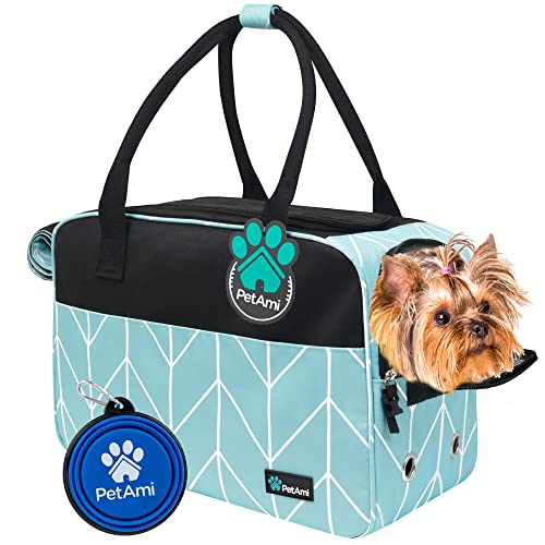 PetAmi Dog Purse Carrier for Small Dogs Cats, TSA Airline Approved Soft-Sided Pet Carrier with Pockets, Ventilated Travel Tote Bag with Bed & Shoulder Strap, Puppy Kitten, Max 12 lbs, Chevron Teal - color: Chevron Teal