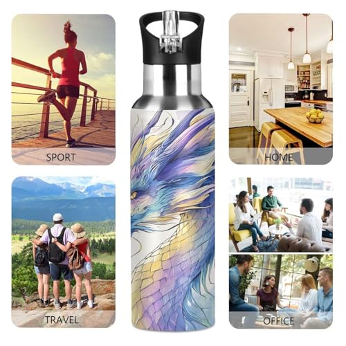 Dragon Water Bottle Kids Stainless Steel Water Bottle with Straw Lid | Leak Proof Boys Girls Insulated Tumbler Cup for School 20 oz - color: Multi16