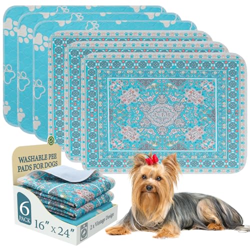 Homimp Washable Pee Pads for Dogs, 6 Pack Reusable Puppy Pads Waterproof, Absorbent and Leakproof Dog Pee Pads, Non Slip Puppy Training Pads, Pet Mat for Floor,Crate,Couch,Whelping,Blue, 16"x24" - size: 16"x24"(Pack of 6)