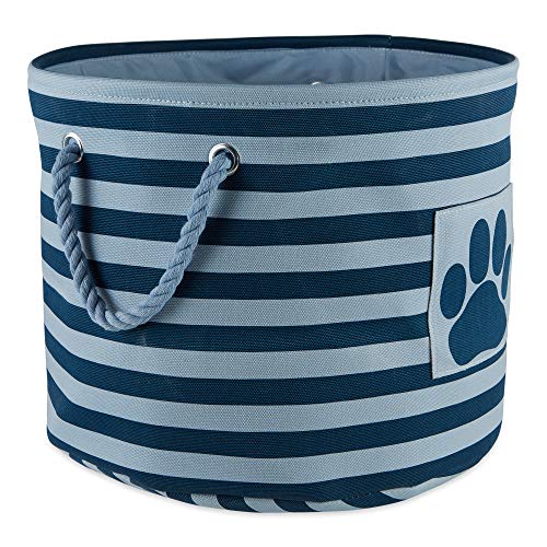 Bone Dry Pet Storage Collection Striped Paw Patch Bin, Dark Navy, Small Round - color: Dark Navy, size: Small Round