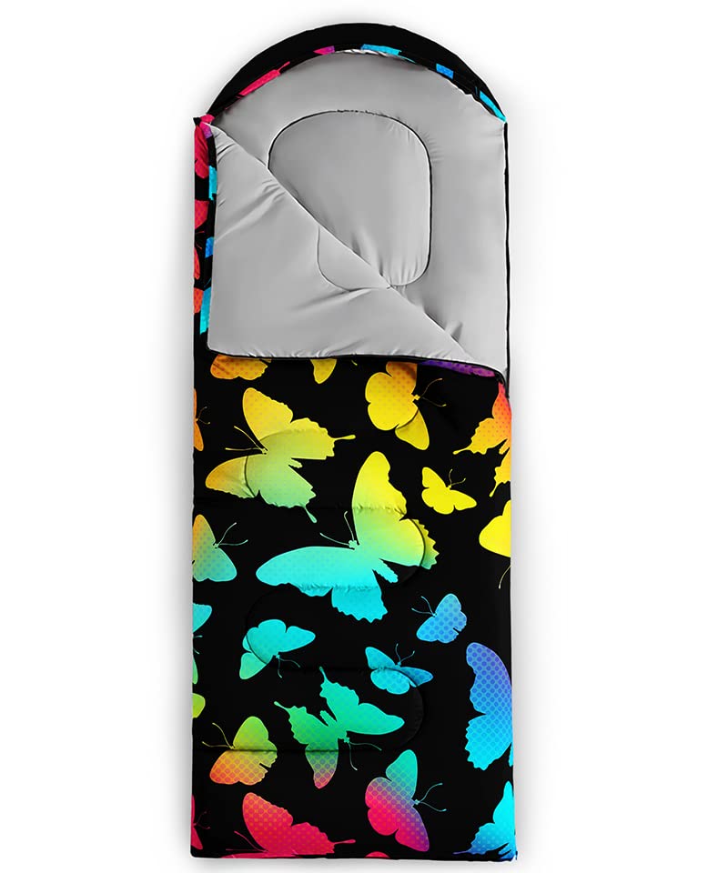 QOOMO Camping Sleeping Bags,3 Season Warm & Cool Weather,Lightweight,Waterproof Sleeping Bags for Adults & Kids,Traveling,and Outdoors,Camping Gear Equipment - color: Butterfly 1
