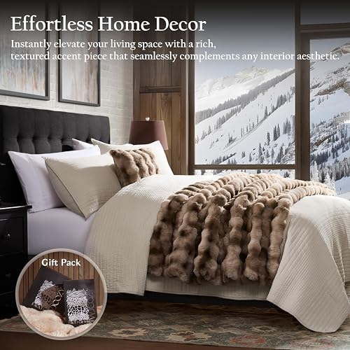 WDCOZY Luxury Bubble Throw Blanket, Faux Fur Mink Plush Throw for Couch, Sofa and Bed, Soft Fluffy Fuzzy Furry Cozy Blanket, Thick and Warm, 60x80 inches, Tie-Dye Grey, 950 GSM - color: Tie-dye Brown, size: Twin (60" x 80")
