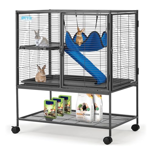 HABUTWAY 36.5''H Large Metal Rolling Ferrets Cage, 2-Tiers Small Animal Cages, Cage for Rats/Chinchillas, 0.5'' Bar Spacing for Ferret,Small Animal Cage w/Removable Ramp & Platform - size: 30.3"L x 20.5"W x 36.0"H