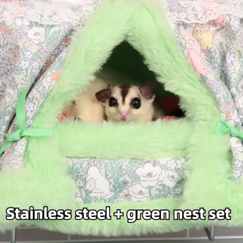 Rat Hammock for Cage Chew Proof Rat Toys Warm Bed, Small Animal Hanging Stainless Steel Basket Ferret Cage Accessories and Habitats Removable Nest Mat for Hamster, Sugar Glider, Hedgehog (Pink) - color: Pink