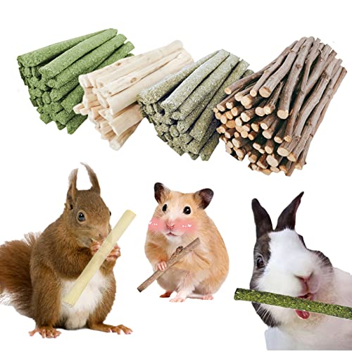 Bunny Chew Stick Rabbit Toy Treat 400g 4 in 1 Molar Stuff 100% Organic Natural Snack Apple Branch Sweet Bamboo Timothy Hay Alfalfa Food Clean Teeth Hamster Chinchilla Parrot Gerbil Squirrel - style: 400g (4 in 1)