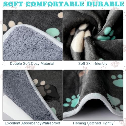 Panelee 4 Pcs 24 x 16 Inch Waterproof Dog Puppy Pads Soft Cat Blankets Dog Sleep Mat Absorbent Pet Blanket Paw Pattern Whelping Warm Pads Fleece Puppy Potty Training Pad Reusable(Black) - color: Black