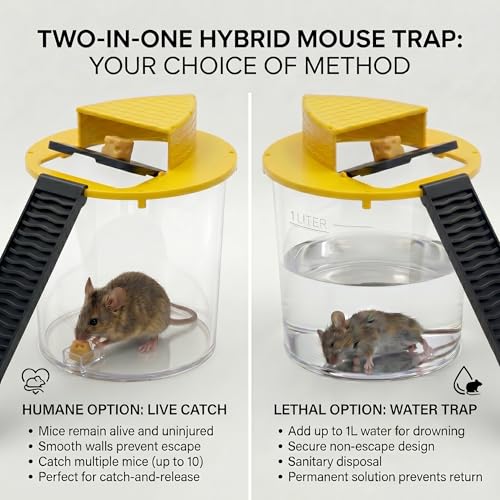 Bucket Mouse Trap- 5 Gallon Bucket Mouse Trap Lid Mouse Rat Trap- Automatic Reset Flip and Slide Mouse Trap Humane Mouse Rat Traps for Indoor Outdoor Use Pet Friendly (Yellow-2packs)