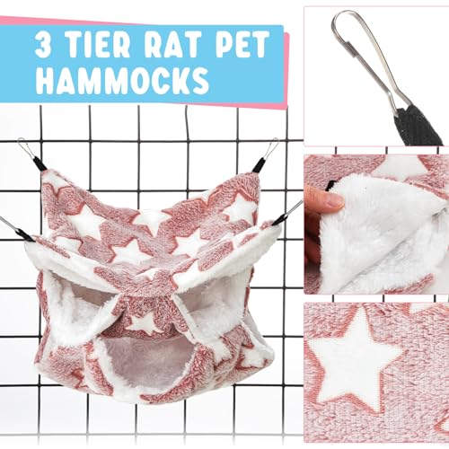 Abbylike 9 Pieces Rat Hammock 3 Tier Guinea Pig Ferret Hammocks Small Pet Hanging Tunnel Glider Toy Guinea Pig Ferret Hideout Bed Cage Accessories for Hamster(Navy,Grey,Pink,Star) - color: Navy,Grey,Pink,