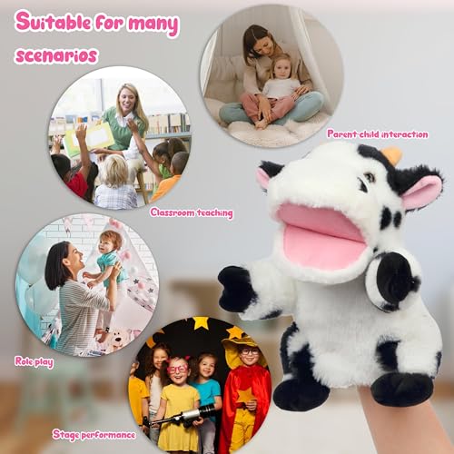 Easfan Cow Hand Puppet with Movable Mouth Plush Toy Gift for Kids 9" | Interactive storytelling, cute stuffed animal, creativity imagination, easter christmas birthday holiday gift, for toddlers - style: Cow