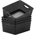Eslite Plastic Storage Baskets for Organizing,11"X8.5"X4.7",Pack of 4 (Black) - color: Black