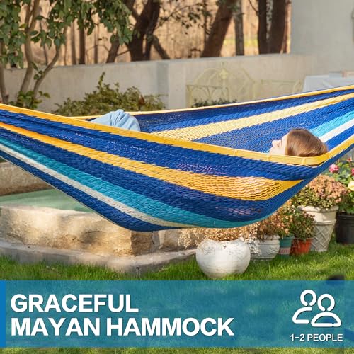 Handwoven Rope Mayan Hammock for Outside, 600 lbs Capacity | 2 Person, Portable Carrying Bag, Easy-Used Tree Straps, Carabiners, Soft Fabric, Patio (Caribbean Sea, X-Large) - color: Caribbean Sea, size: X-Large