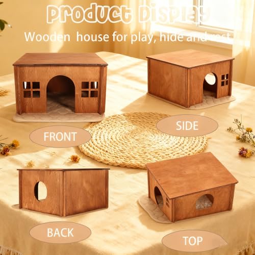 Wooden Guinea Pig Hideout, Small Animal Houses Habitats,Large Hideout House for Small Rabbit Chinchilla Gerbil, Sturdy Hamster Hideout Bed Hutch Bunny Cage - color: Brown Style 1, size: Medium