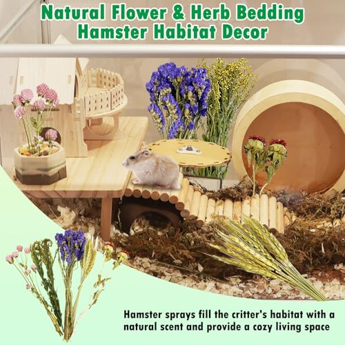 PINVNBY Natural Flower & Herb Hamster Bedding Habitat Decor Grain Guinea Pig Bedding Hamster Sprays Hamster Cage Accessories for Guinea Pig Dwarf Syrian Gerbils Mice Mouse Rat (Flower & Grain Version)