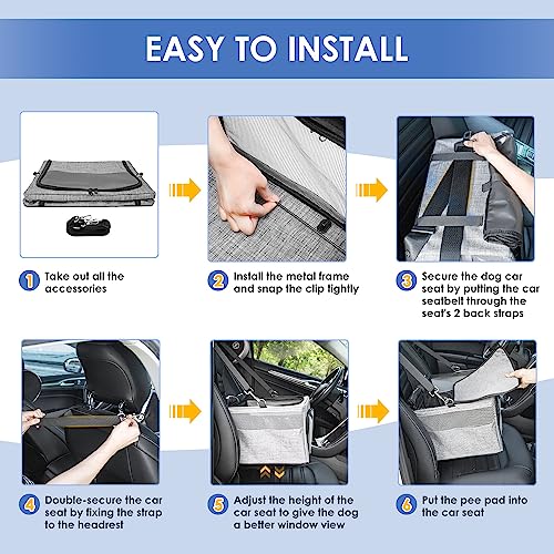 SlowTon Dog Car Seat - with Reinforced Metal Frame for Pets up to 15lbs | Safe Pet Car Seat with Safety Belt & Waterproof Pee Pad & Top Cover, Portable Collapsible Puppy Carrier Bag for Small Dogs
